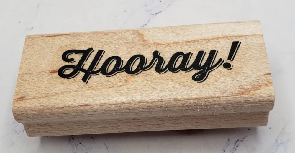Hooray! Cursive Script Wood Mounted Rubber Border Stamp
